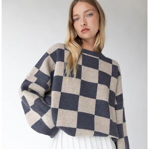 Oak and Fort Checkered Sweater in evening blue check
